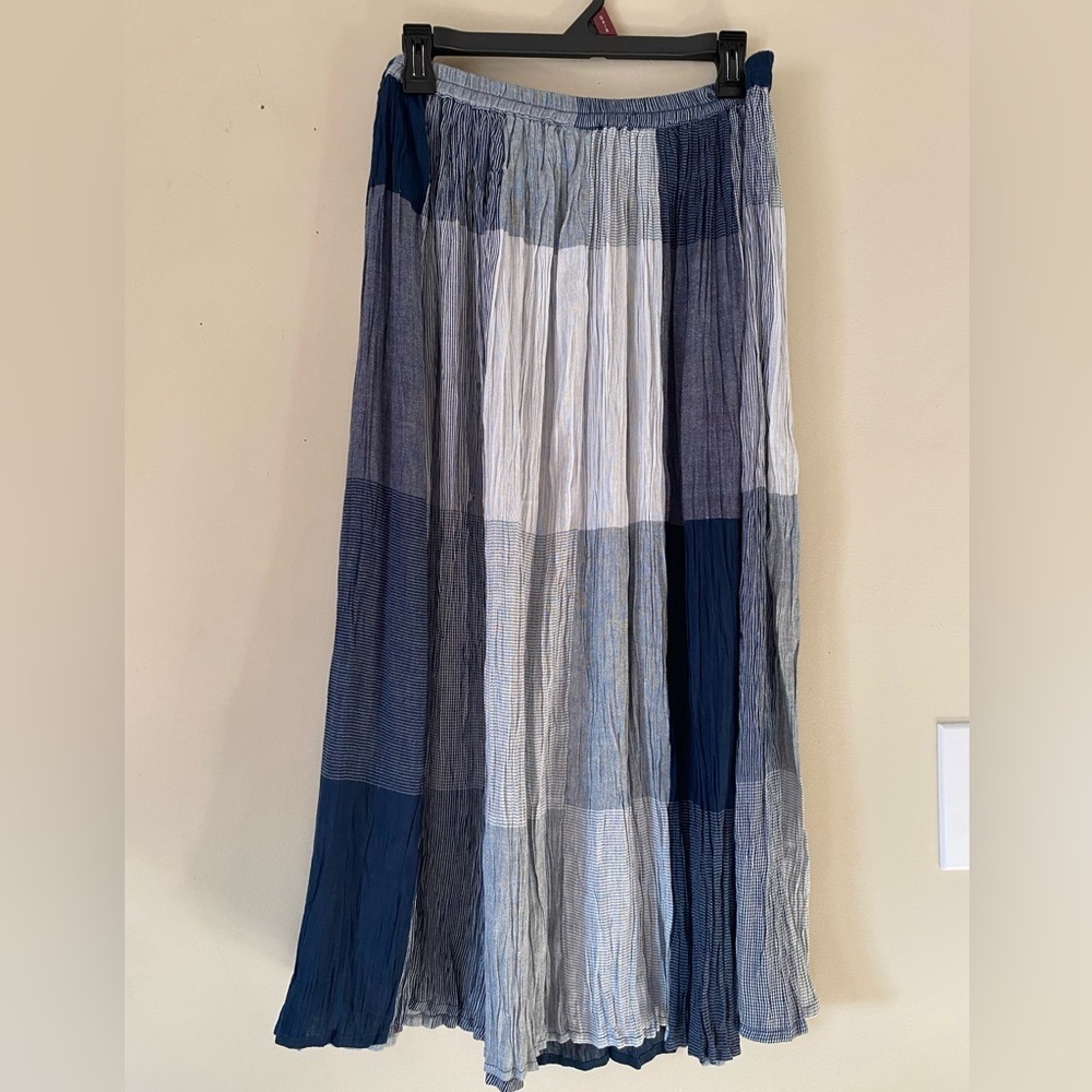 Logo by Lori Goldstein Blue and White Checkered Broomstick Skirt M NWT